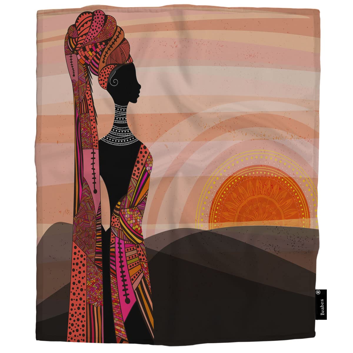 Beabes African Woman Throw Blanket - Black Sexy African Woman Sunrise Design - 30