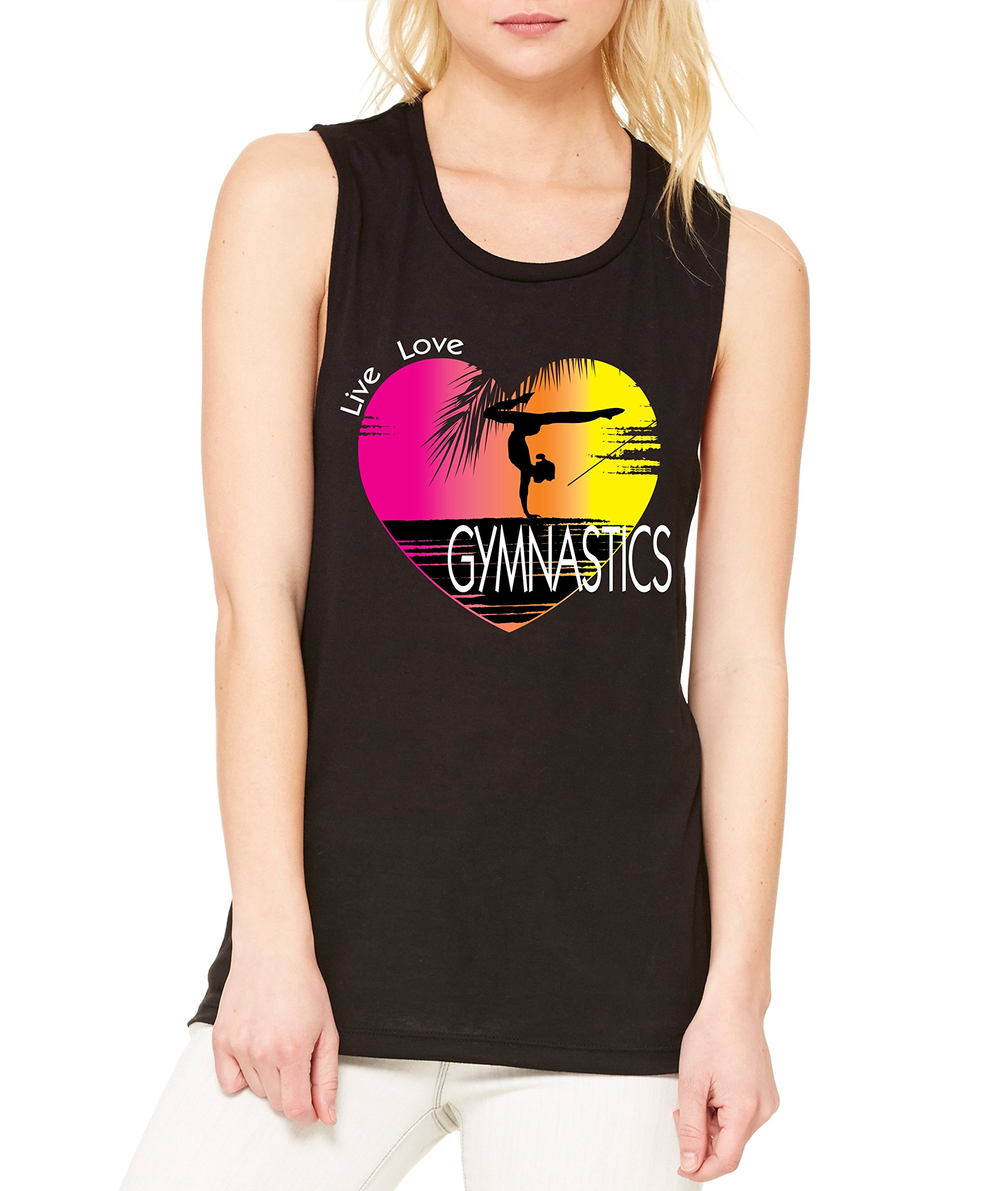 ALLNTRENDS Women's Flowy Muscle Tank Top - Pink Love Print Gym Shirt for Yoga, Workout & Athletic Wear | Perfect for Fitness, Running & Casual Street Style