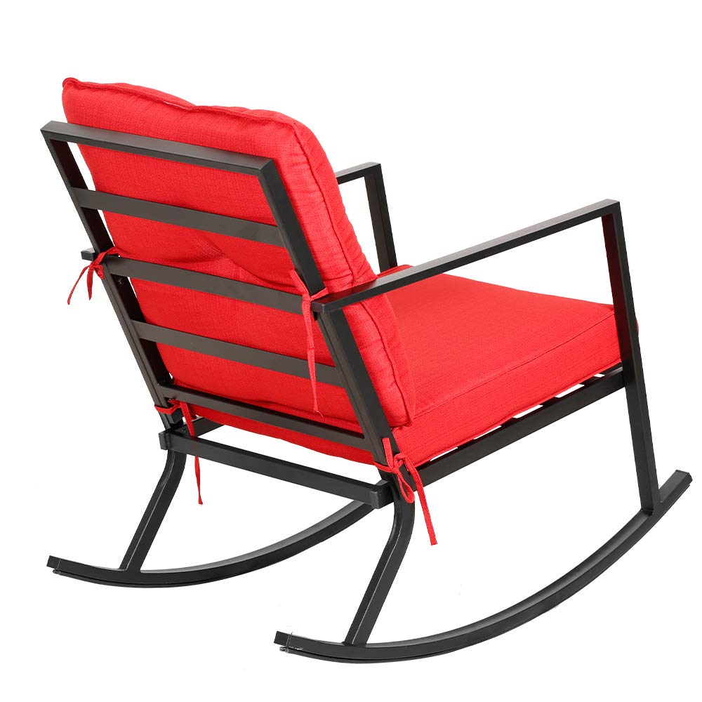 BALI OUTDOORS 2-Piece Patio Rocking Chair Set with Thick Red Cushions & Black Steel Frame - Modern Outdoor Rocker Furniture for Garden, Porch, Backyard Relaxation