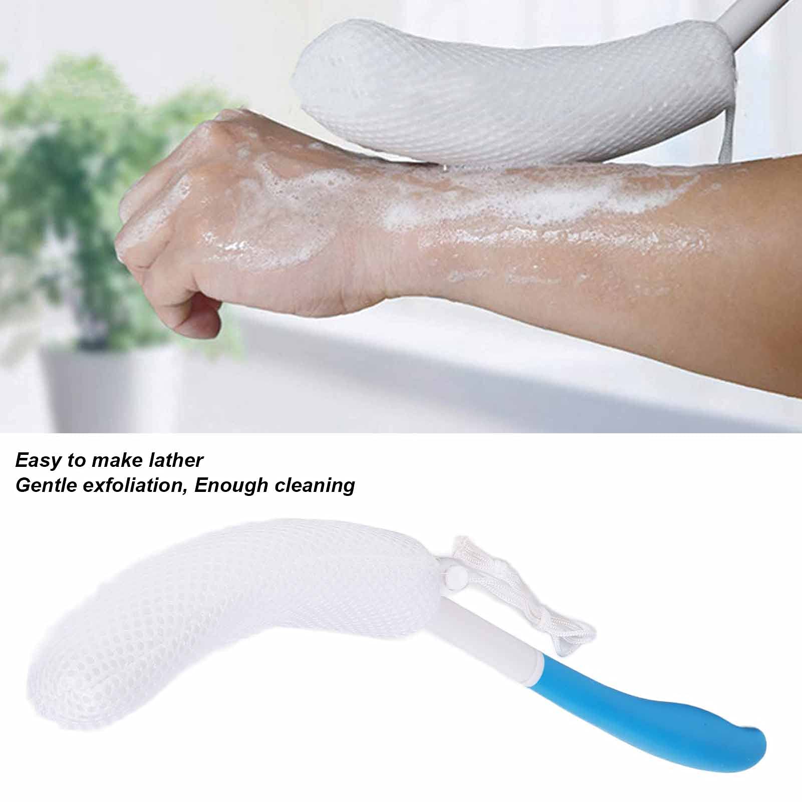 Exfoliating Shower Brush with Long Curved Handle - Soft Sponge Body Scrubber for Deep Cleaning & Skin Renewal - Back Scrub Brush for Men & Women - Perfect for Hard-to-Reach Areas & Spa-Like Bath Experience