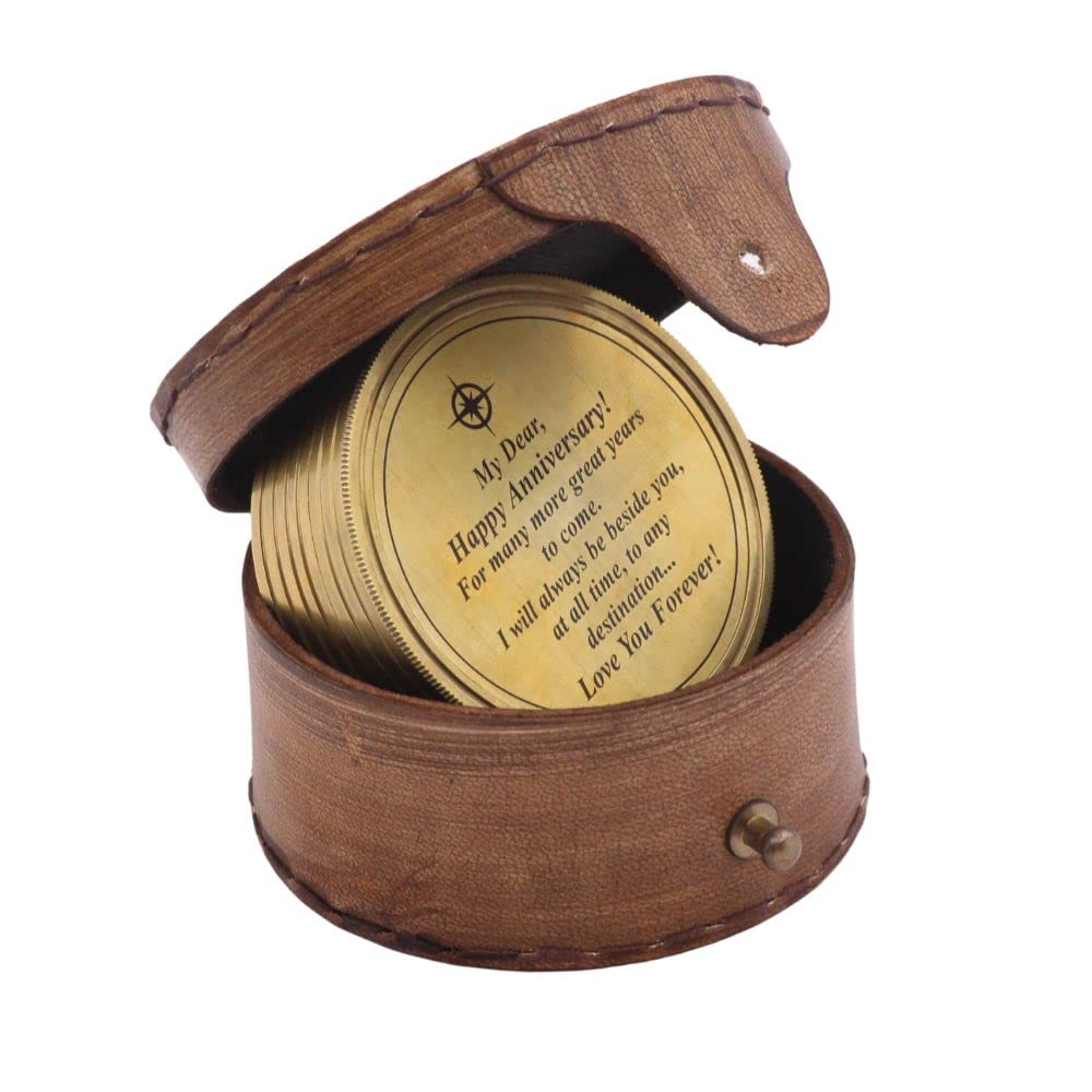 Engraved Brass Compass Gift for Husband - Romantic Bronze Keepsake for Men & Women - Personalized 5th 25th 50th Wedding Anniversary Present - Perfect for Outdoor Adventures & Travel Memories
