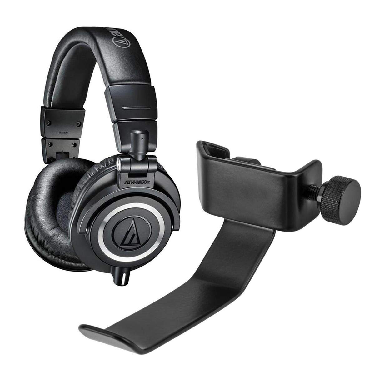 Audio-Technica ATH-M50x Professional Studio Monitor Headphones - Black | Closed-Back Design for Accurate Sound Monitoring | Perfect for Music Production, DJing & Podcasting | Includes H&A Clamp On Headphone Holder for Mic Stand