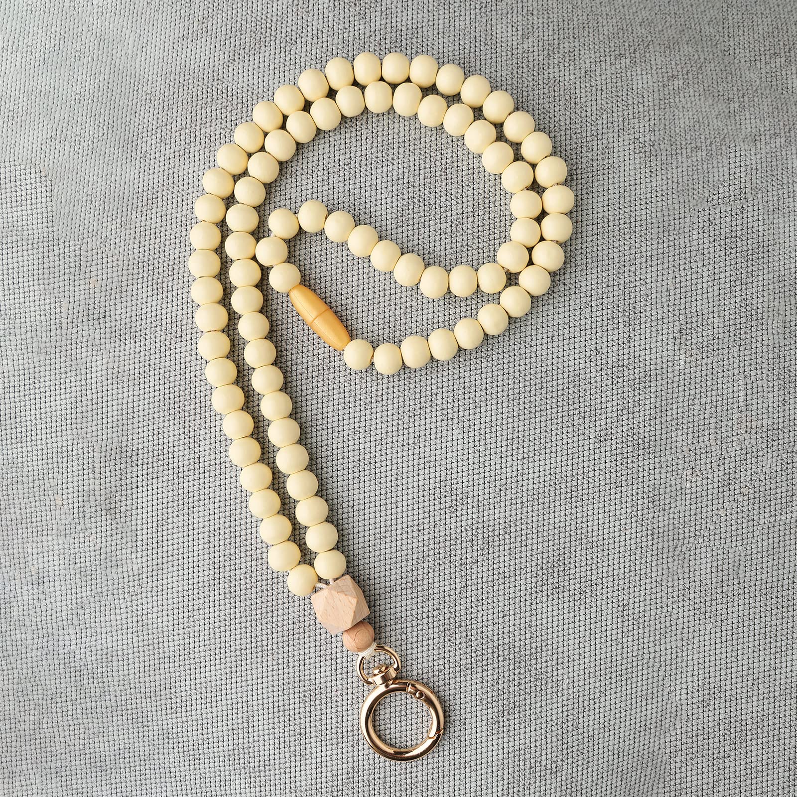 Boho Beaded Teacher Lanyard for ID Badges & Keys - Fashion Wooden Necklace for Nurses & Women - Office & School Use