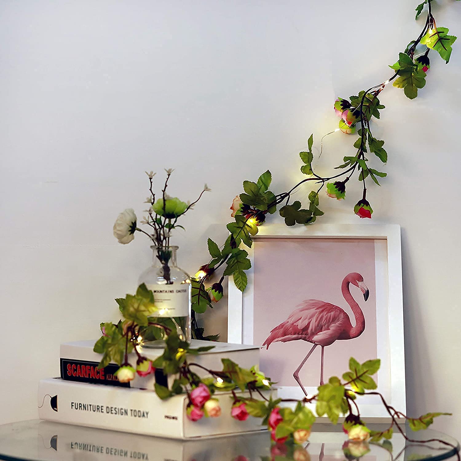 20 LED Artificial Rose Flower Vine String Lights - 2 Meter (6 ft) Battery Operated Rose Ivy Garland Fairy Lights for Wedding, Birthday, Garden Party Decor | Romantic Home, Bedroom, Patio Lighting Decorations