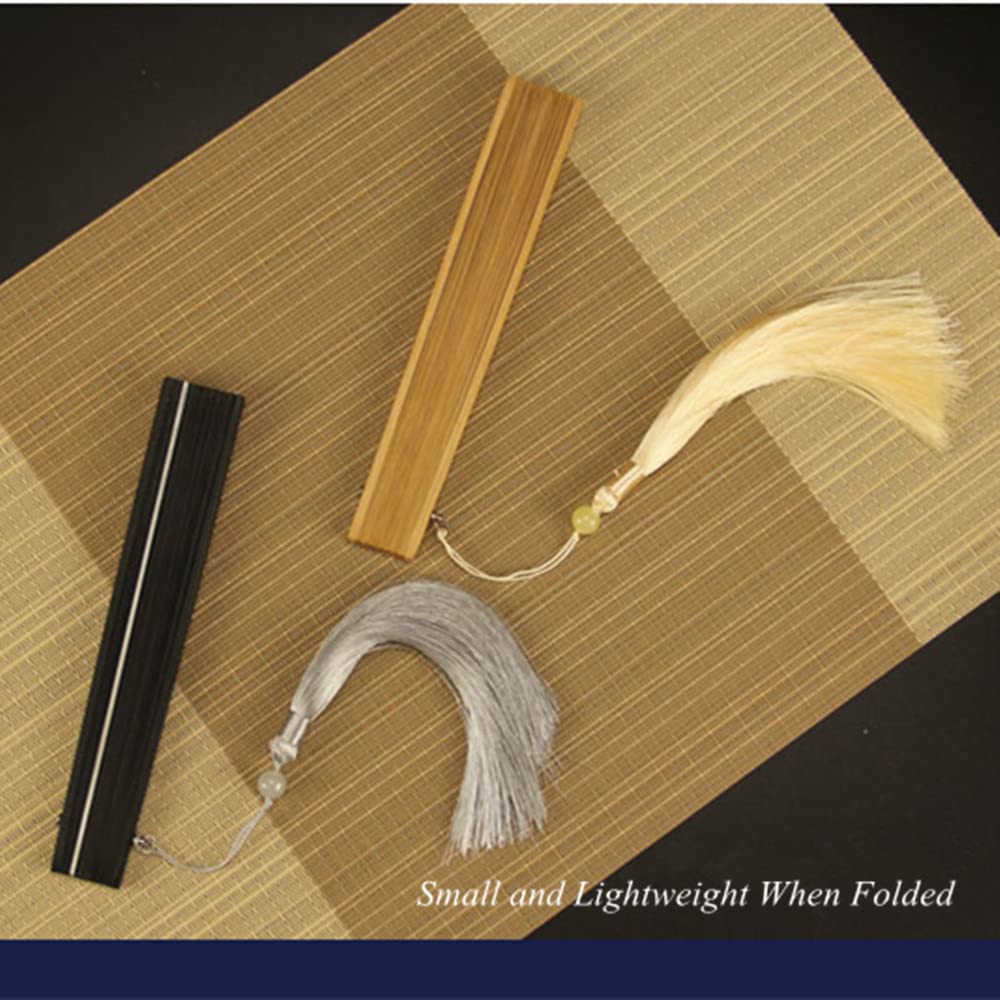 Full Bamboo Hand Fan - Foldable Wedding Fan with Tassel, 100% Bamboo Frame - Chinese & Japanese Style Decorative Handheld Fan - Perfect Gift for Friends (Black & Green) - Ideal for Weddings, Tea Ceremonies, Cosplay & Summer Cooling