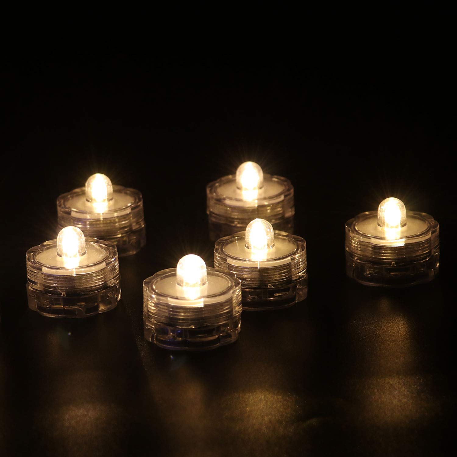Rhytsing 12 Pack Waterproof Submersible LED Tea Lights - Warm White Steady Light with Batteries Included for Underwater Wedding Decor, Pool Party, Bathroom & Outdoor Lighting