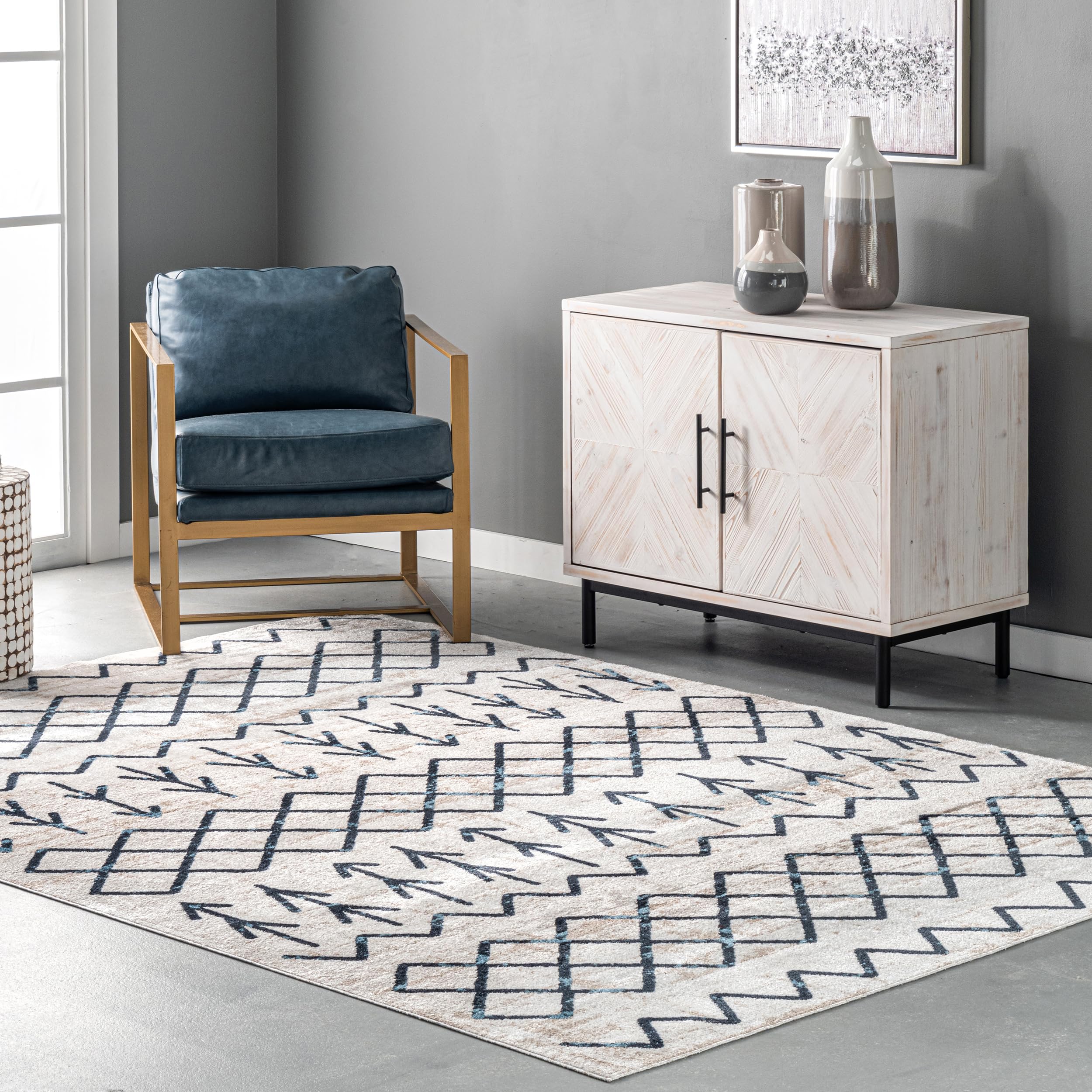 nuLOOM Malia Machine Washable Moroccan Area Rug 8x10, Beige - Soft Boho Chic Rug for Living Room, Bedroom & Home Decor