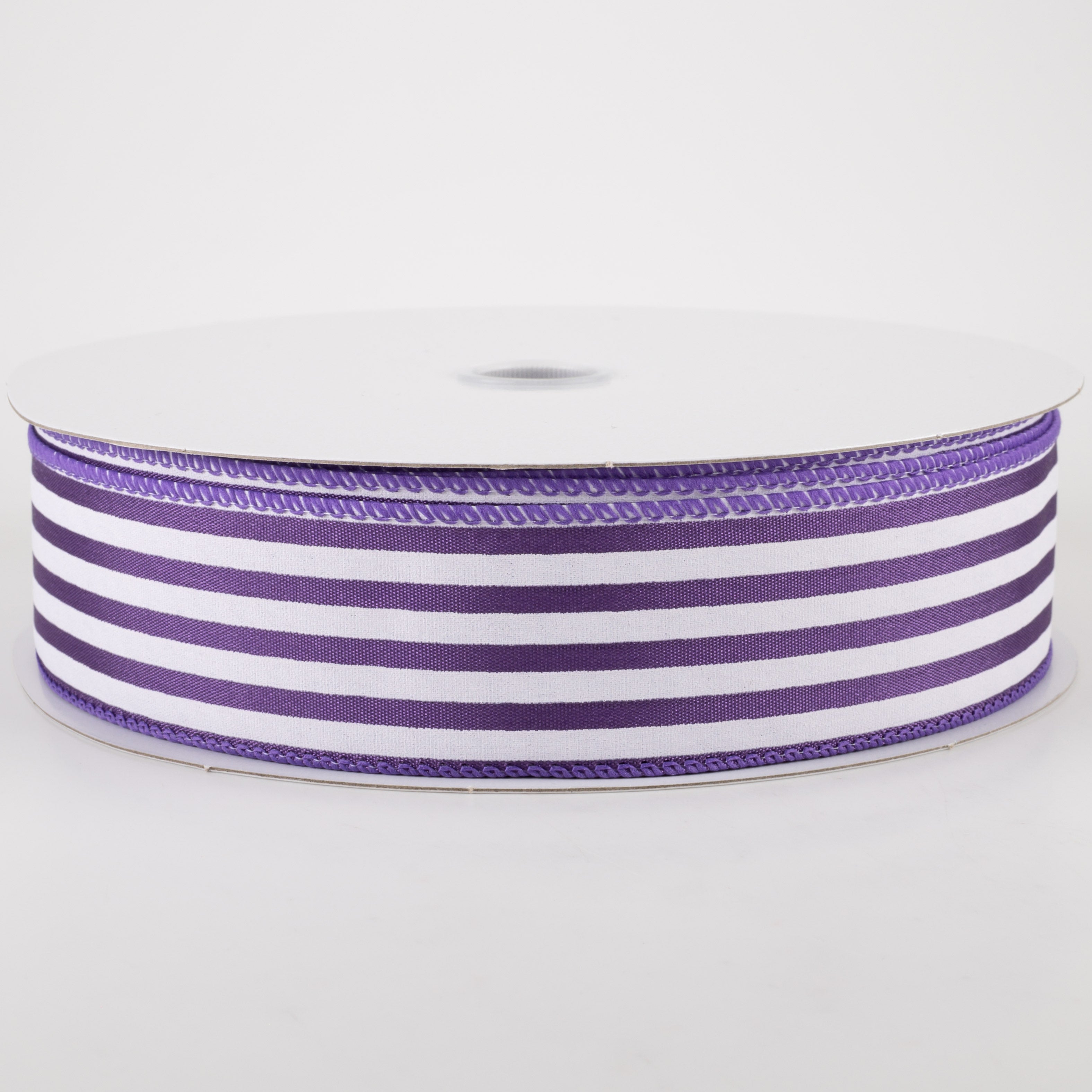 1.5 Inch Cabana Stripes Ribbon - White on Purple Satin Ribbon (50 Yards) for Gift Wrapping, DIY Crafts, Party Decorations and Hair Bows