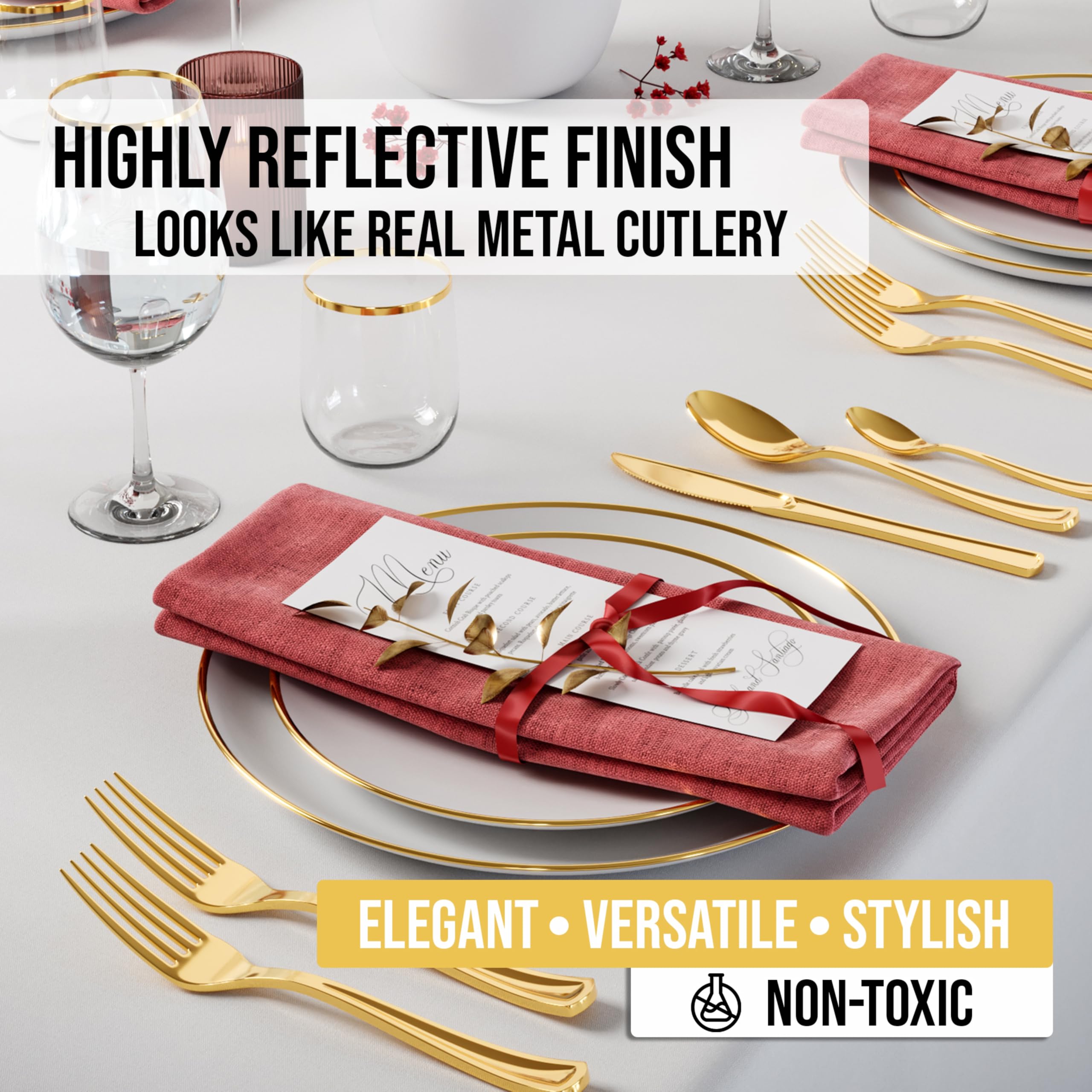 160-Pack Heavy Duty Gold Plastic Forks - Premium Disposable Silverware for Catering, Parties, Weddings, BBQs & Outdoor Events - Elegant & Durable Cutlery for Any Occasion