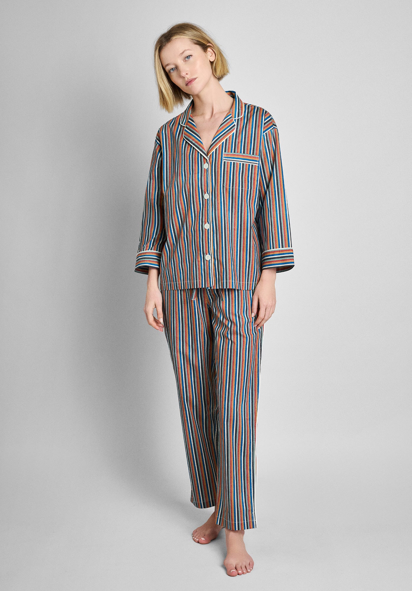 Marina Pajama Set - Soft Cotton Woodblock Stripe Sleepwear for Women | Cozy Lounge & Sleepwear for Home Relaxation