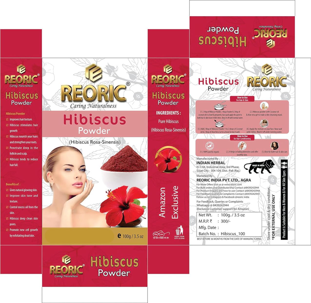 Organic Hibiscus Powder, Indigo Powder & Henna Powder for Hair Growth | Natural Hair Dye | Gudhal Ka Powder | 300g (Pack of 3) | Promotes Healthy Hair & Scalp | Perfect for DIY Hair Masks, Natural Coloring & Ayurvedic Hair Care