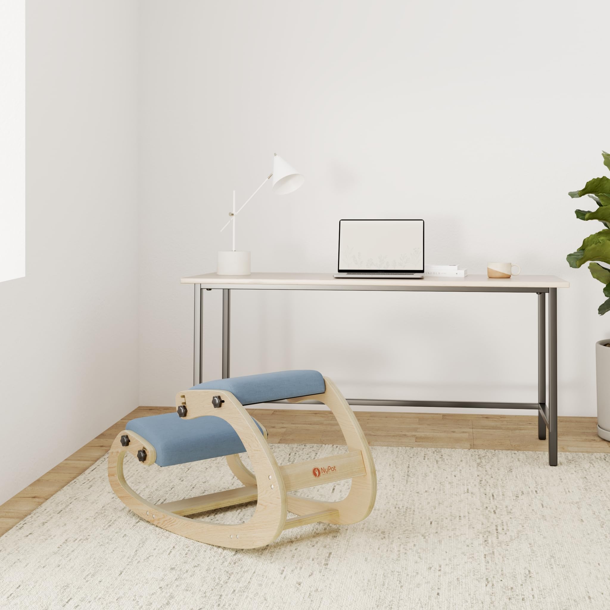Ergonomic Kneeling Chair for Office - Adjustable Rocking Stool with Wooden Frame - Posture Support & Back Pain Relief - Perfect for Home Office, Study, and Meditation