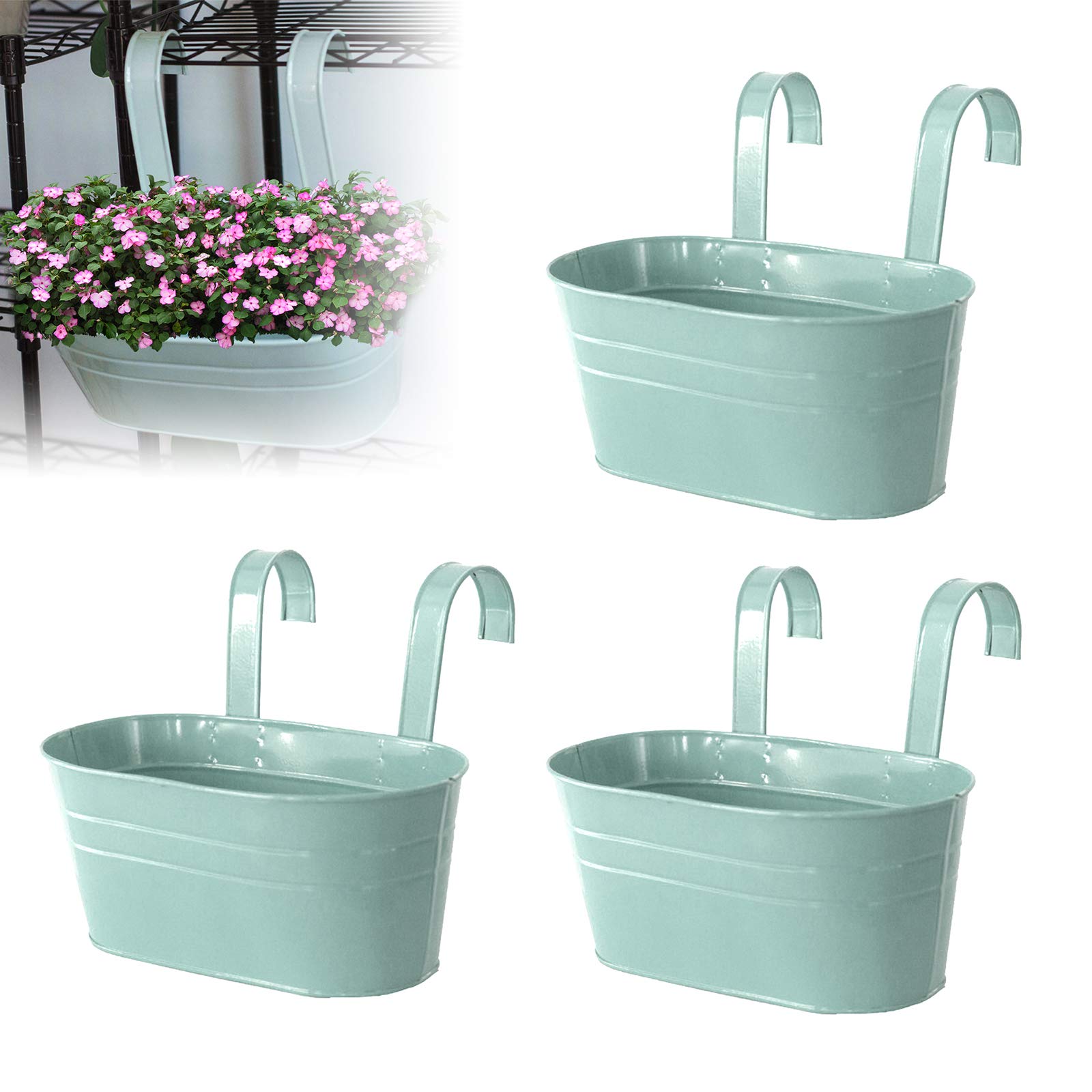 Iron Plant Hanger Basket - Blue Flower Pot Holder for Balcony, Patio, Fence