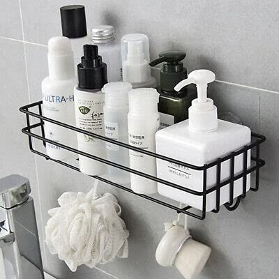 ZIVIK Shampoo Holder - 4 Hook Wall Mounted Bathroom Shelf, No Drill Floating Metal Shower Organizer for Toiletries Storage | Perfect for Small Bathroom, Kitchen & Shower Organization
