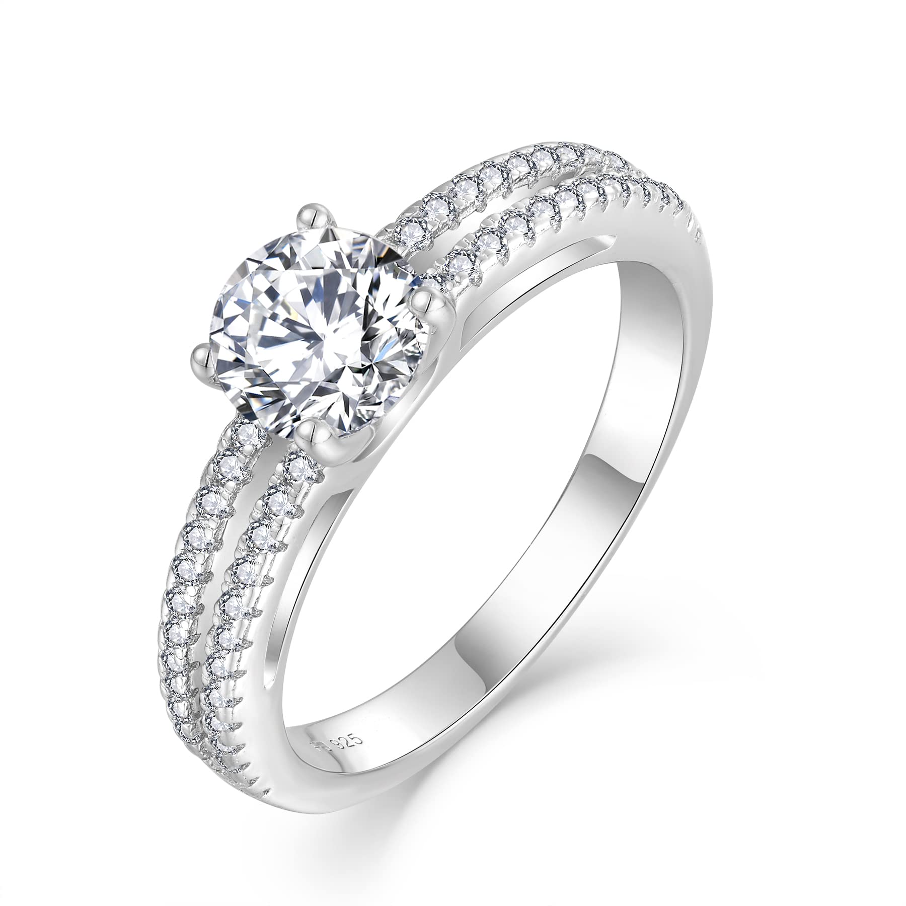 FJ Women's 925 Sterling Silver Engagement Ring - 18K White Gold Plated Cubic Zirconia Wedding Proposal, Promise & Anniversary Ring | Perfect for Valentine's Day, Christmas Gifts & Romantic Surprises
