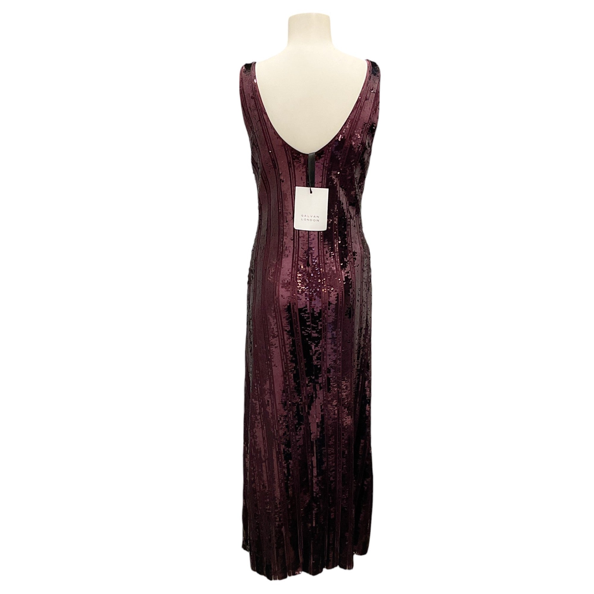 Galvan London Oxblood Sequined Burnished Valletta Dress - Elegant Evening Gown for Parties, Weddings & Special Occasions