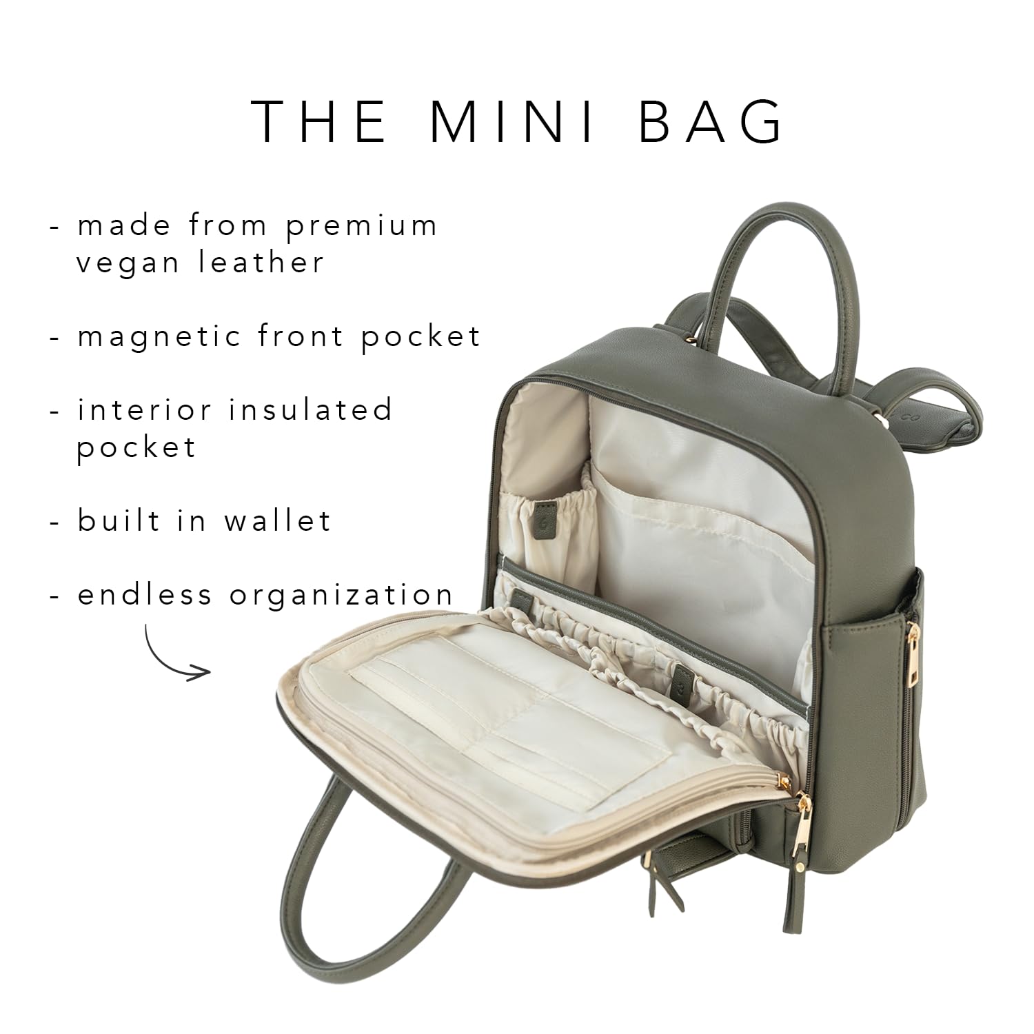 Ayla & Co Vegan Leather Mini Diaper Bag with Expandable Pockets, Built-In Wallet & Organizer - Stylish & Functional Baby Bag for Moms on the Go, Travel & Daily Use