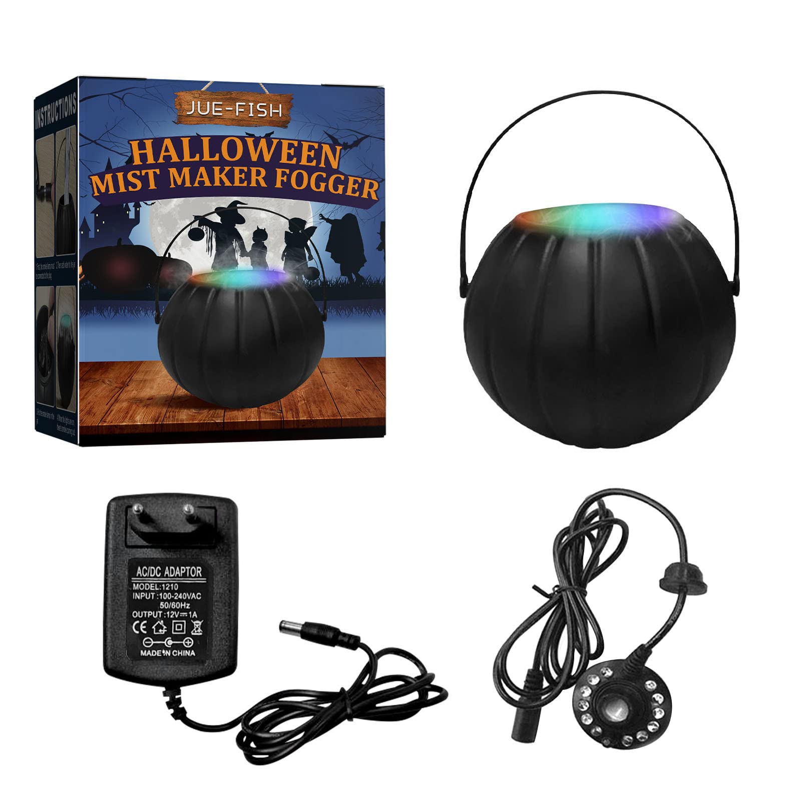 Halloween Witch Cauldron Fog Maker with 12 Color Changing LED Lights - Smoke Mist Machine & Water Fountain for Indoor/Outdoor Party Decorations | Perfect for Halloween Decor, Spooky Parties, Haunted House Effects, and Themed Events