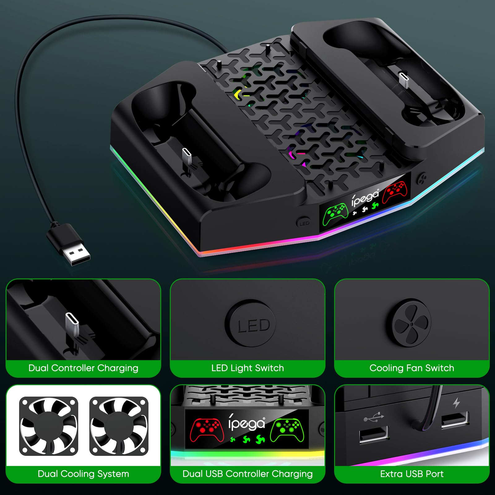 Upgraded Cooling Fan Stand with Charger Station for Xbox Series S | Controller Charging Dock, RGB Cooling System (15 Colors) & Headset Hook | Perfect for Gaming Setup & Console Protection