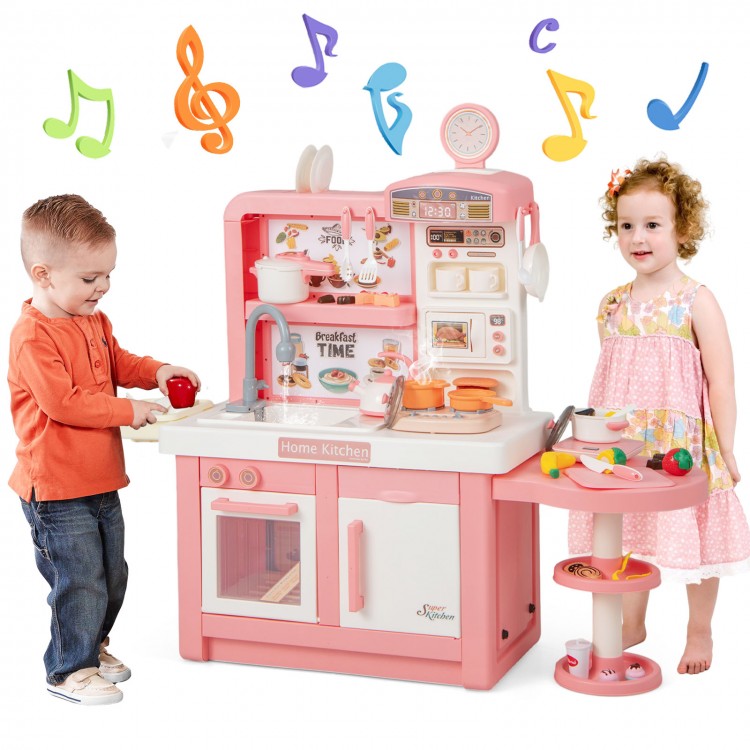 Pink Kids Play Kitchen Toy Set with Stove, Sink & Oven - Interactive Light & Sound Effects for Pretend Cooking - Perfect for Toddler Role Play & Early Learning at Home