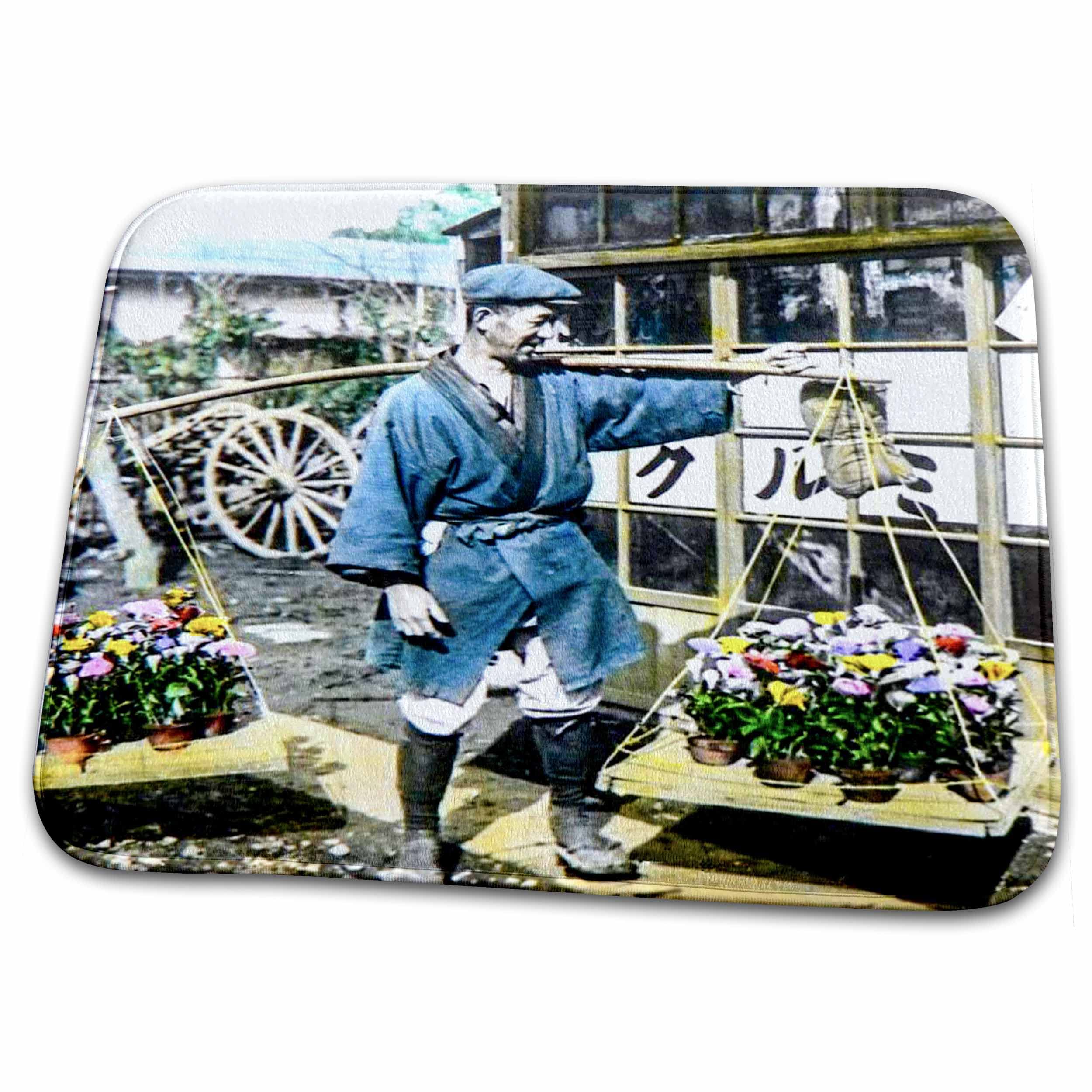Vintage Japanese Flower Merchant Old Japan Design Bath Rug Mats - Non-Slip Bathroom Carpet for Bath Tub, Shower, and Vanity Area - 3D Rose Floral Print Home Decor (rug-246625-1)