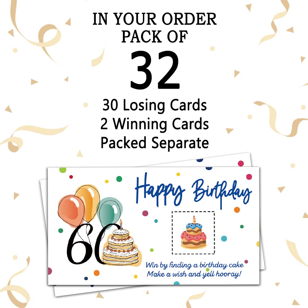 REWIDPARTY Colorful 60th Birthday Party Game Scratch Off Cards (32 PCS) - Fun Group Activity for 60th Birthday Celebrations, Raffle Tickets & Holiday Party Games - Perfect for Milestone Birthday Parties & Family Gatherings