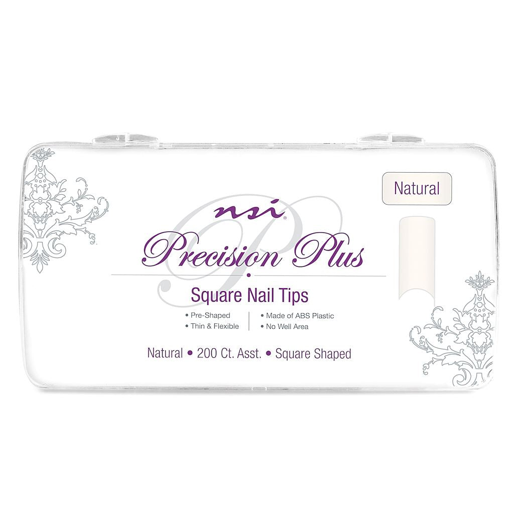 PRECISION PLUS Square Natural Nail Tips Tray - 200 Count Acrylic Nail Extensions for Salon & DIY Manicure | Perfect for Nail Art, French Tips & Gel Polish Application