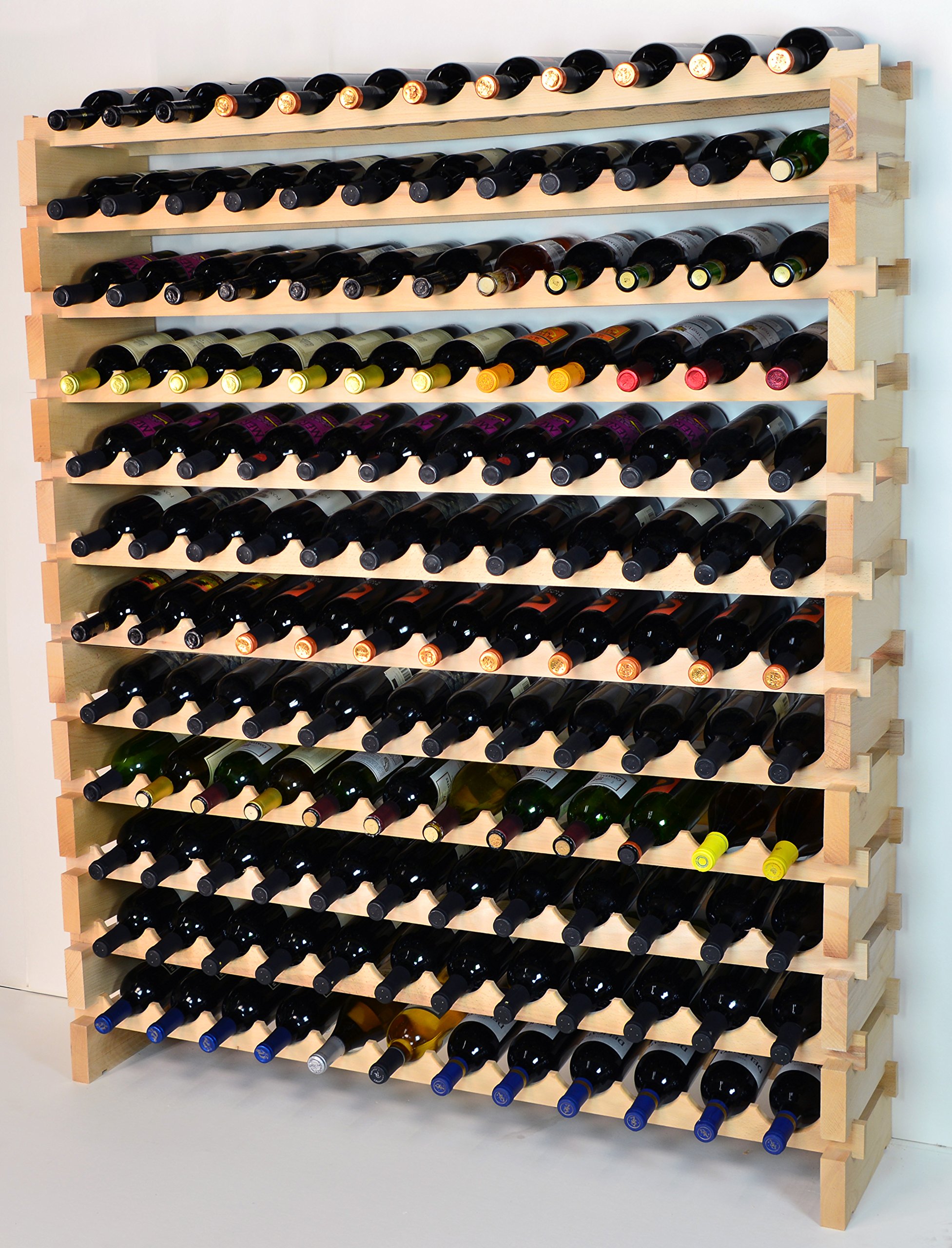 Premium Modular Wine Rack - Expandable 48 to 144 Bottle Capacity (12 Rows x 12 Bottles) - Solid Beechwood Construction - Space-Saving Storage Solution for Home Cellars, Restaurants & Wine Bars