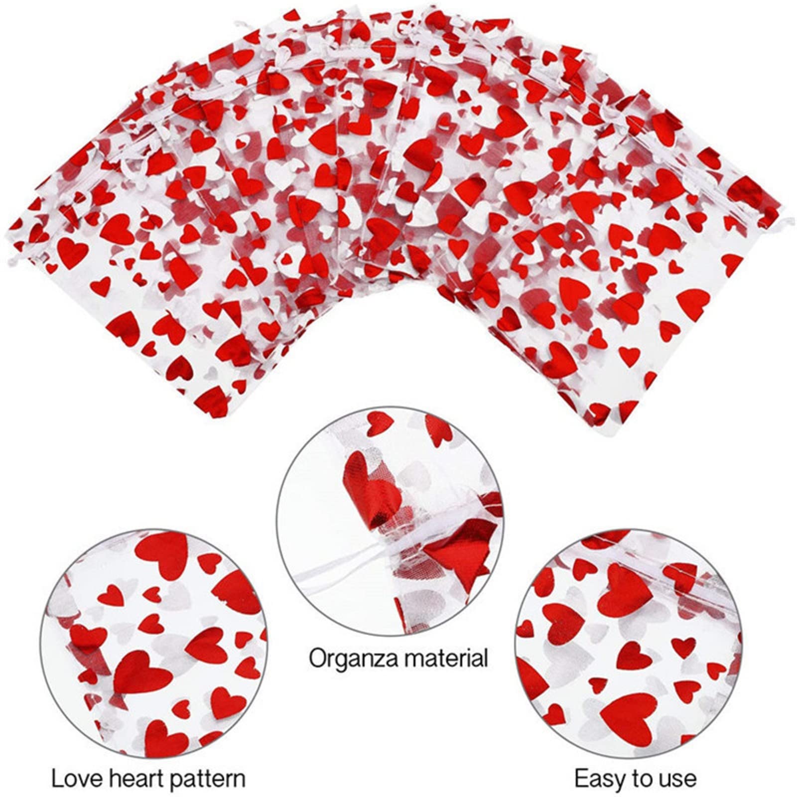 50Pcs Valentine's Day Love Candy Gift Bags - Heart Shaped Wedding Favor Pouches & Jewelry Drawstring Bags for Valentine's Day, Weddings, Anniversaries, Bridal Showers & Party Favors