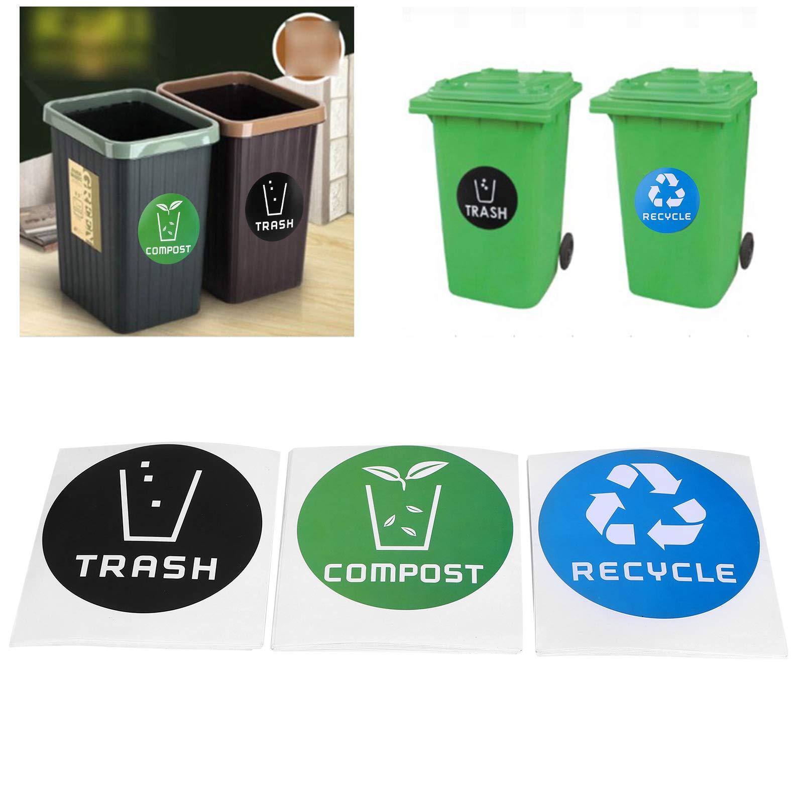 60Pcs Recycle Stickers for Trash Cans - Round Compost & Waste Sorting Labels - Waterproof Decals for Garbage Bins, Recycling Containers & Home/Office Use - Perfect for Kitchen, Bathroom & Outdoor Waste Management
