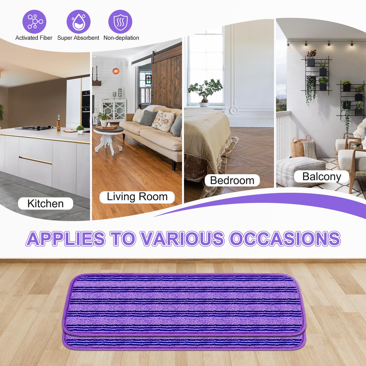 2 Pack Upgraded Reusable Mop Pads for Swiffer PowerMop - Washable Microfiber Refill Pads Replacement for Hardwood, Tile & Laminate Floors - Eco-Friendly Multi-Surface Cleaning Pads for Kitchen, Bathroom & Pet Areas