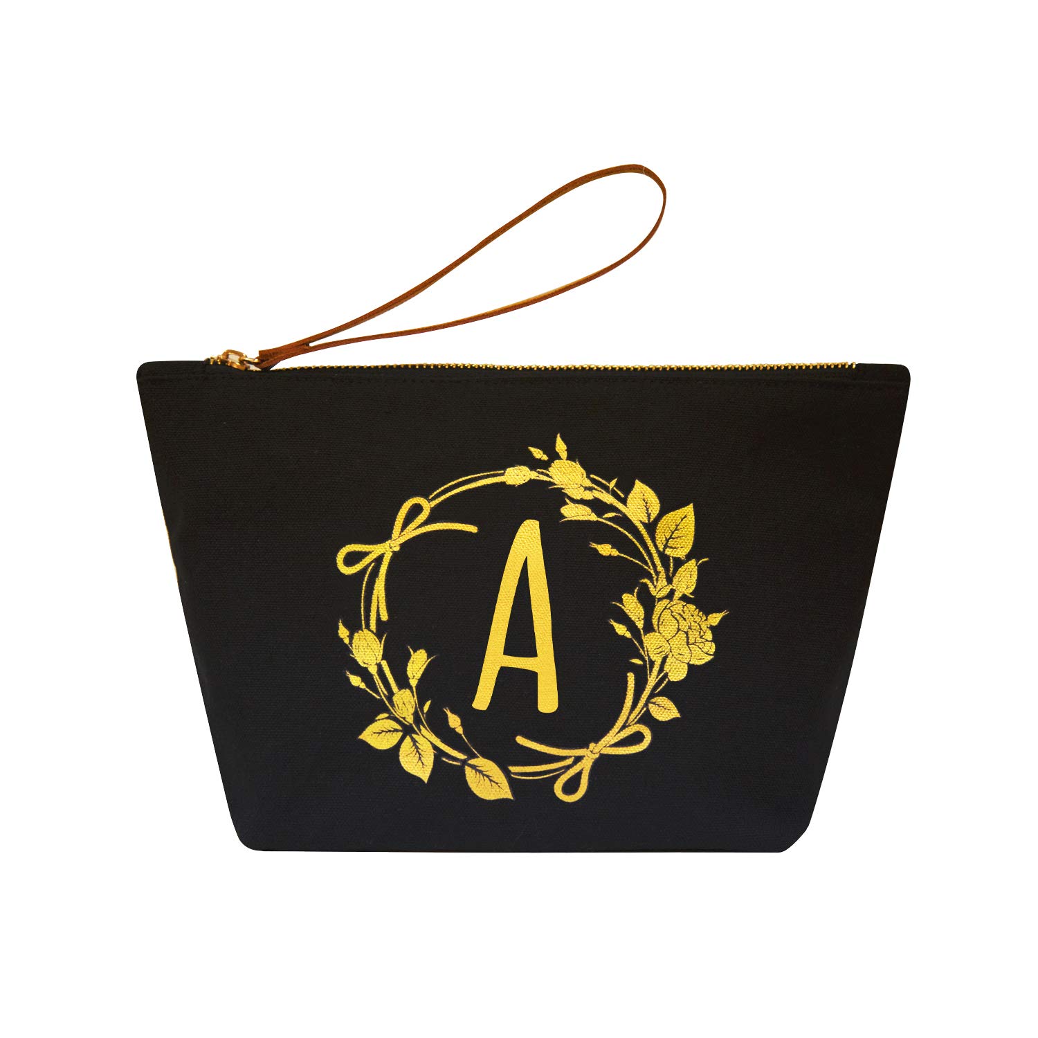 Personalized Monogram Makeup Bag for Women - Elegant Black Canvas Cosmetic Pouch with Custom Initial (A) | Perfect Wedding, Birthday & Teacher Gifts | Great for Travel, Bridal Shower & Everyday Use