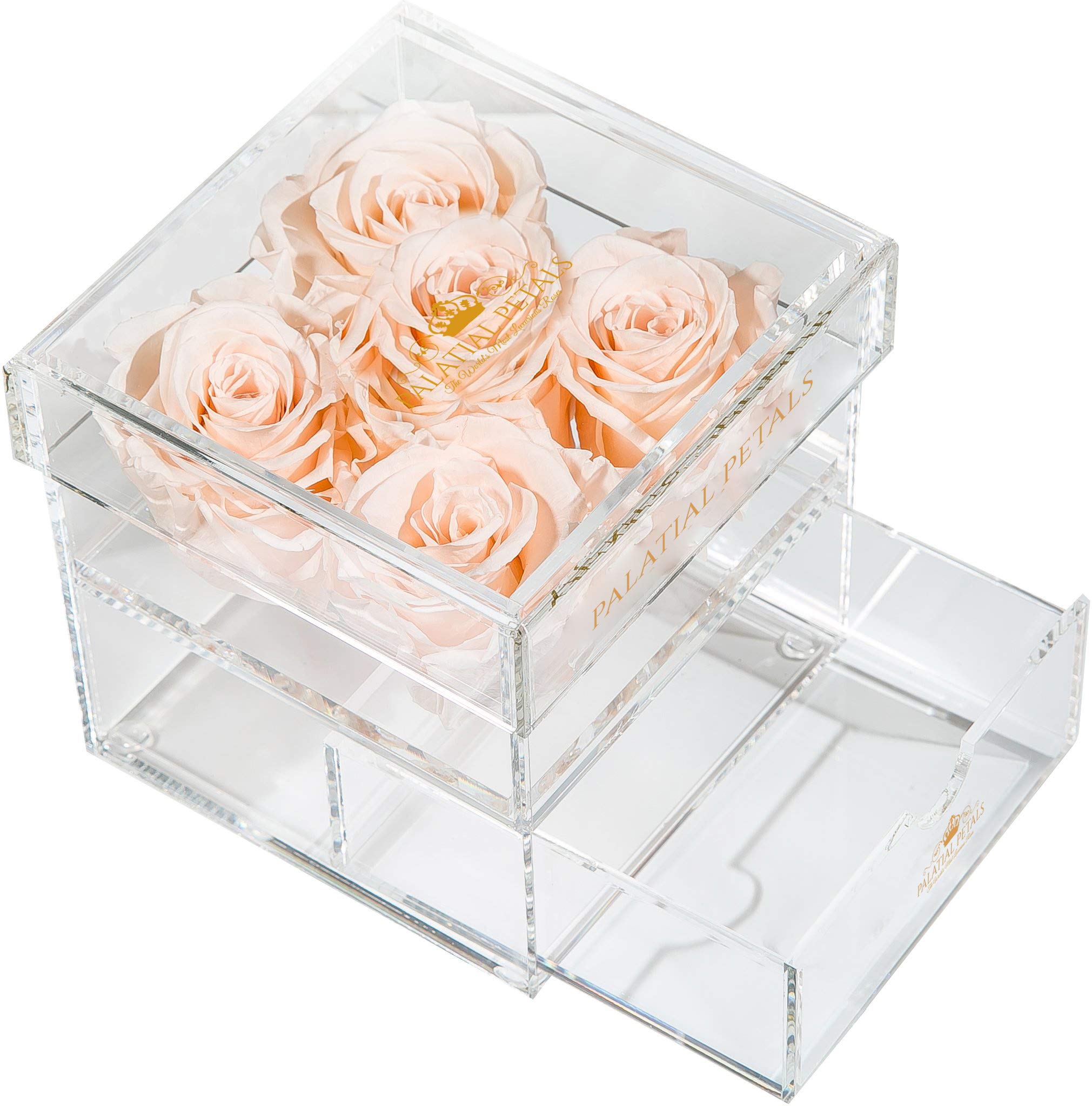 Luxury Acrylic Jewelry Box with Real Preserved Roses That Last 1 Year - Elegant Storage Organizer & Home Decor - Perfect Valentine's Day, Anniversary & Wedding Gift for Her - Great for Jewelry Display, Vanity Organizer & Romantic Home Decor