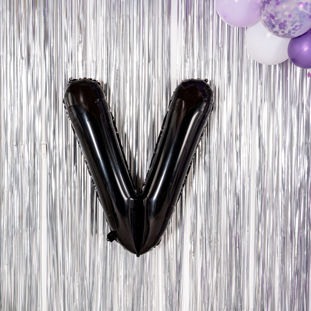 Black Mylar Letter V Balloon - 40 Inch Large Foil Alphabet Balloon for Birthday Party Decorations, Graduation, Baby Shower & Wedding Celebrations