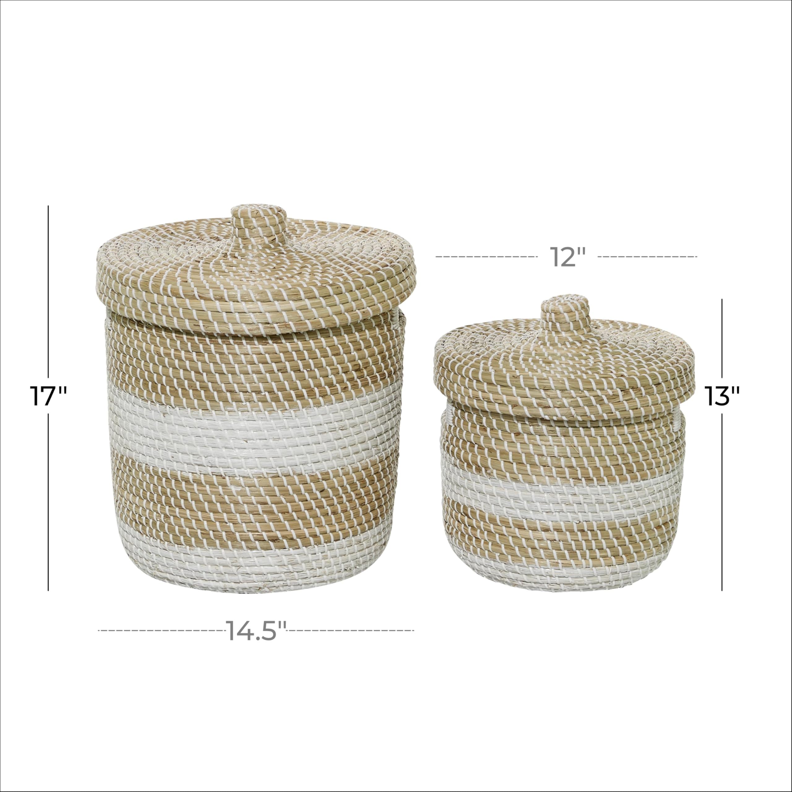 Deco 79 Seagrass Handmade Woven Storage Basket Set of 2 - 13