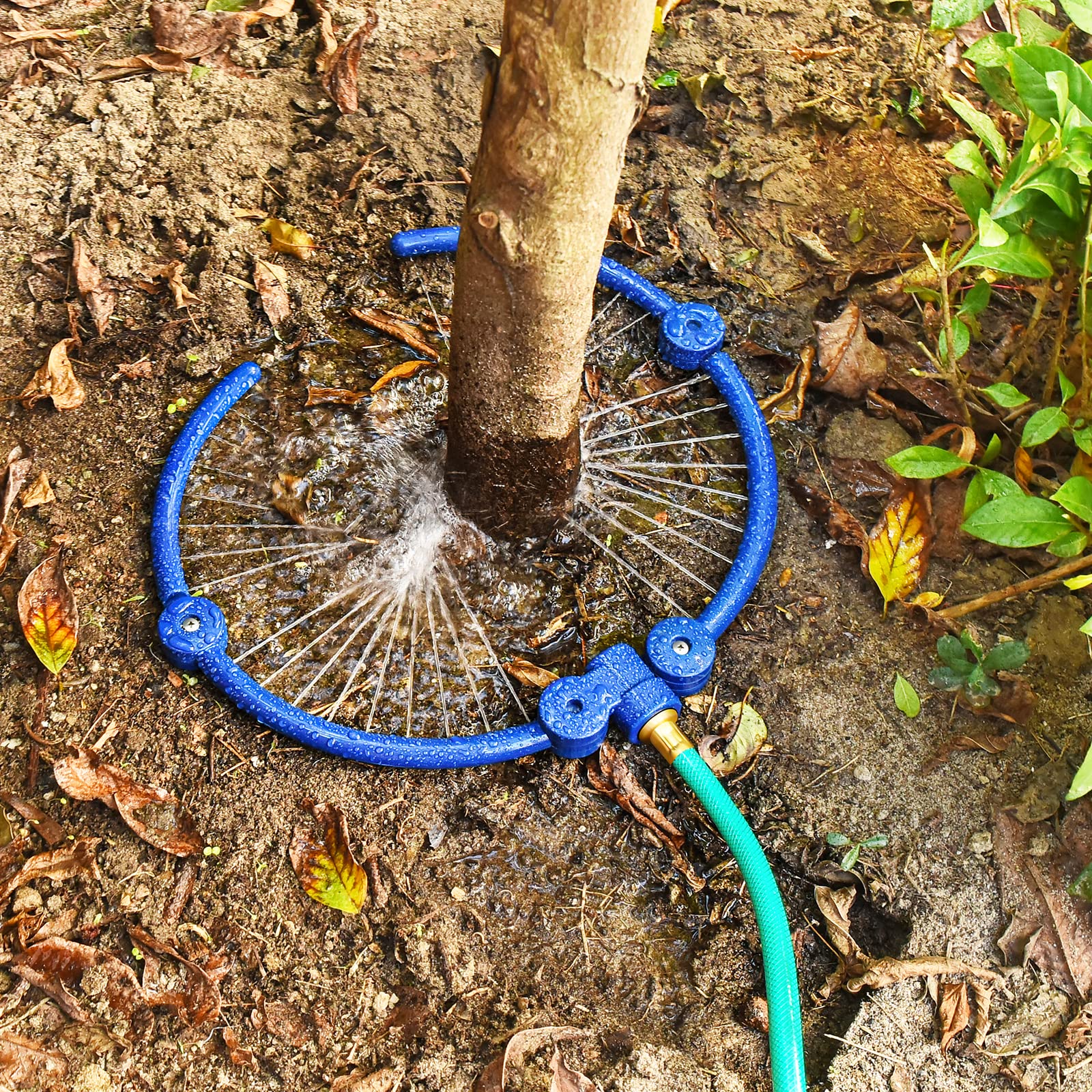 360° Tree Watering Ring - Adjustable Sprinkler & Irrigation System for Outdoor Plants, New Trees, Shrubs & Raised Garden Beds | Includes Y Hose Splitter for Efficient Watering | Perfect for Landscaping, Gardening & Drought Protection (Small Size)