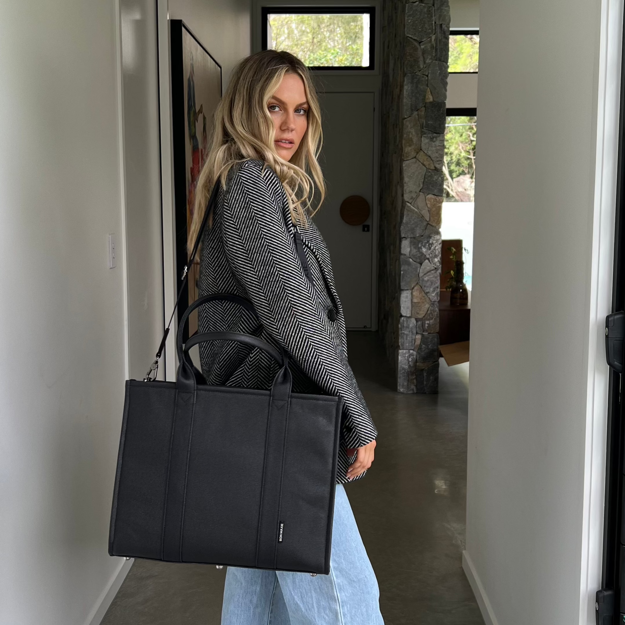 Large Bon Vivant Structured Tote Bag - Stylish Black Leather Handbag for Women | Perfect for Work, Travel & Everyday Use