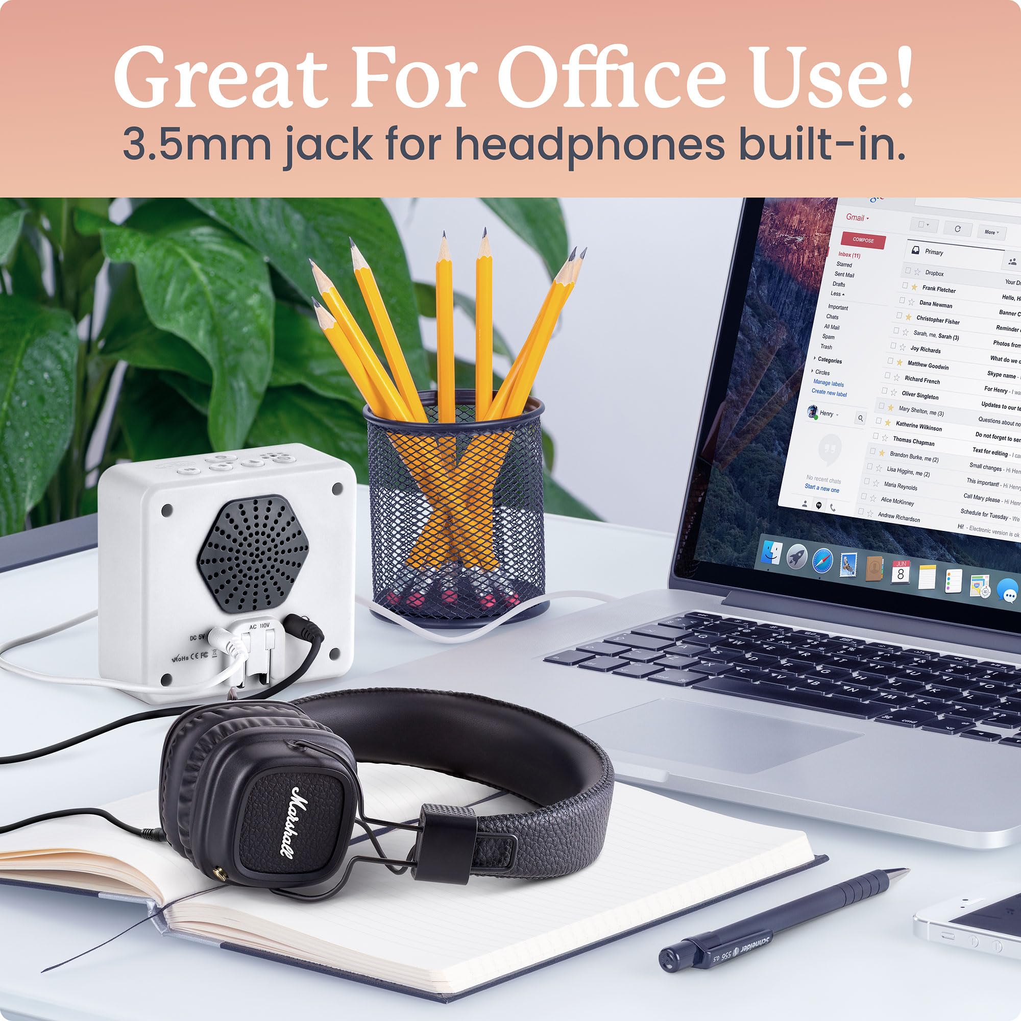 Calm Me Sound Machine - White Portable Sleep Therapy Device with 9 Natural Sounds, Auto Timer & Night Light for Adults & Babies | USB Powered with Headphone Jack | Perfect for Home, Nursery, Office & Travel Use