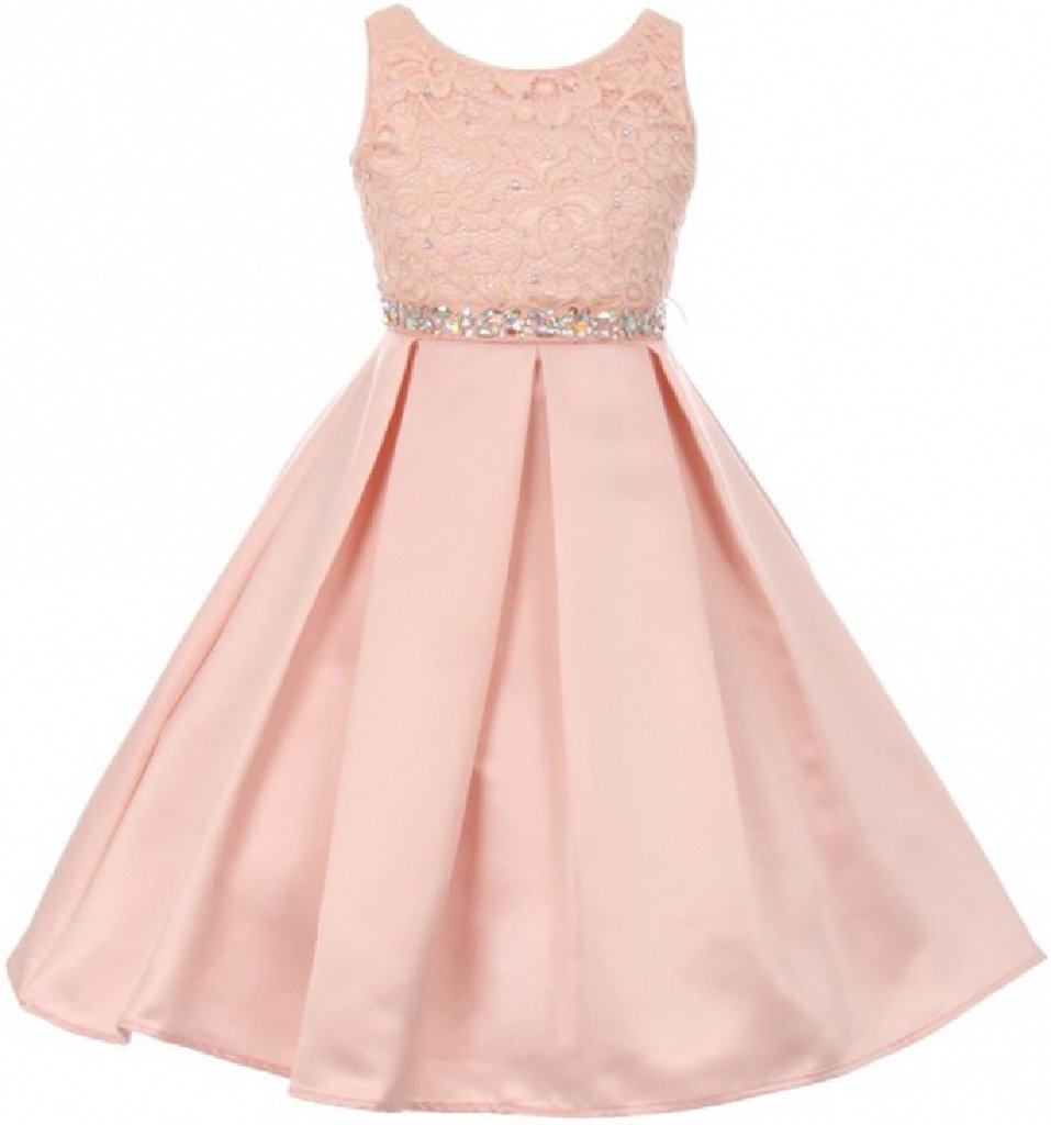 BluNight Collection Rhinestone Lace Top Stone Belt Easter Princess Flower Girl Dress - Perfect for Easter Celebrations, Flower Girl Outfits, and Special Occasions