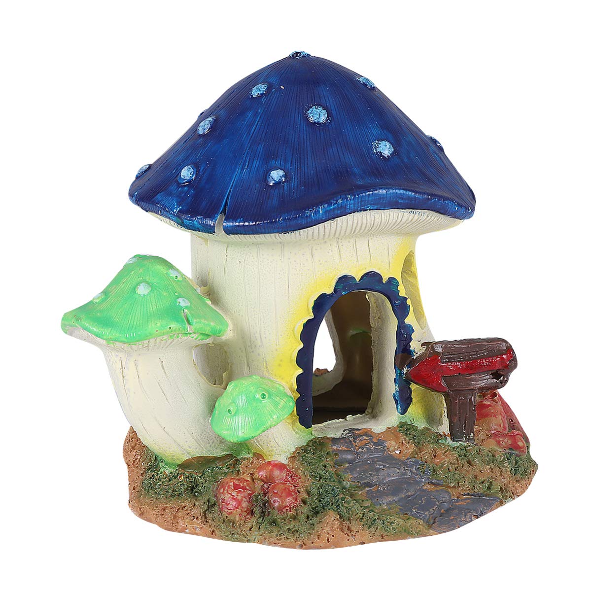 POPETPOP Resin Mushroom Hideout House - Aquarium Decor for Small Fish, Shrimp & Betta | Cute Underwater Cave Shelter for Fish Tank Landscape | Perfect for Tropical, Freshwater & Nano Tanks