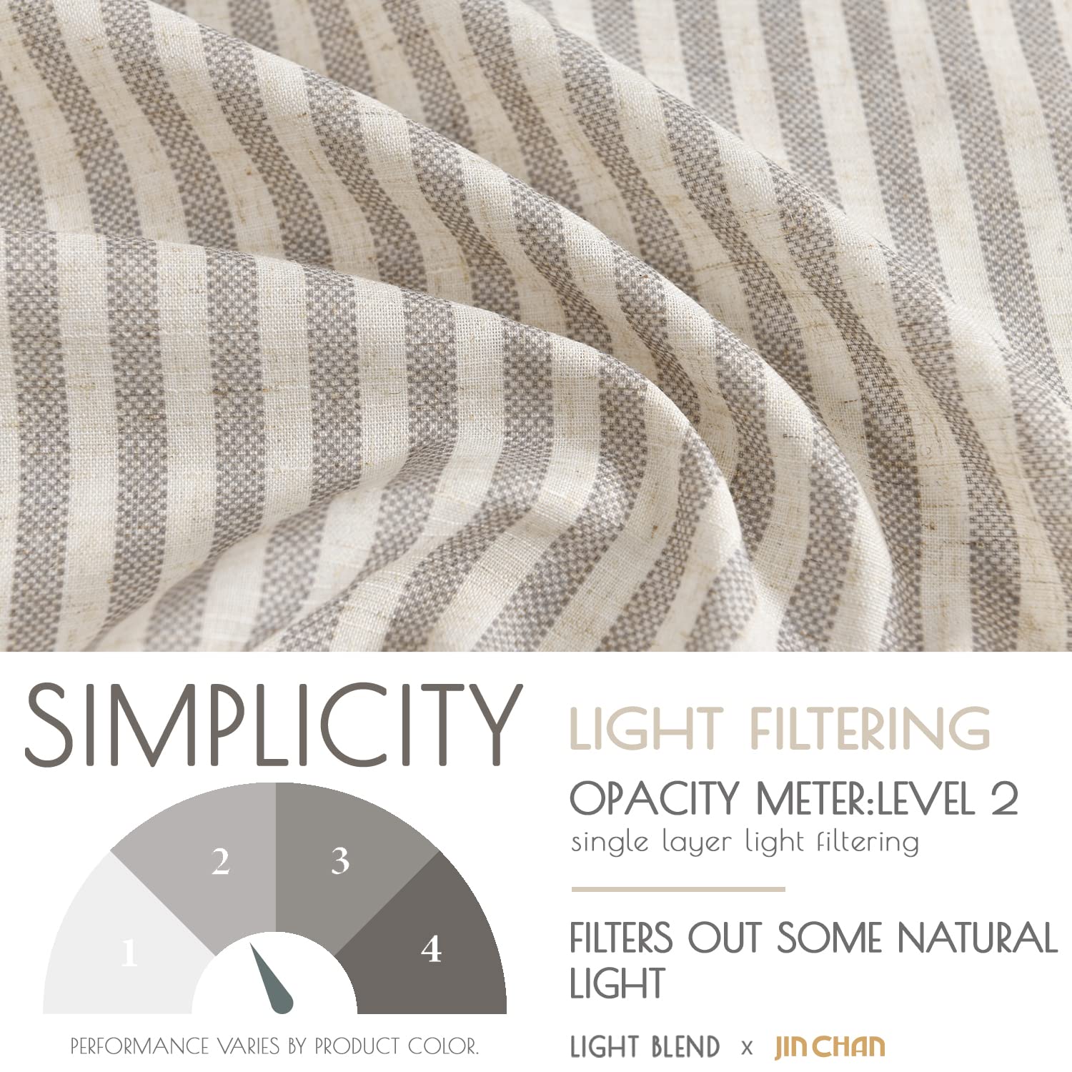 Jinchan 36 Inch Linen Kitchen Curtains - Striped Tier Window Drapes with Rod Pocket, Ticking Stripe Design for Farmhouse & Rustic Decor (Set of 2 Panels, Taupe) - Perfect for Living Room, Bathroom, Cafe & Small Windows