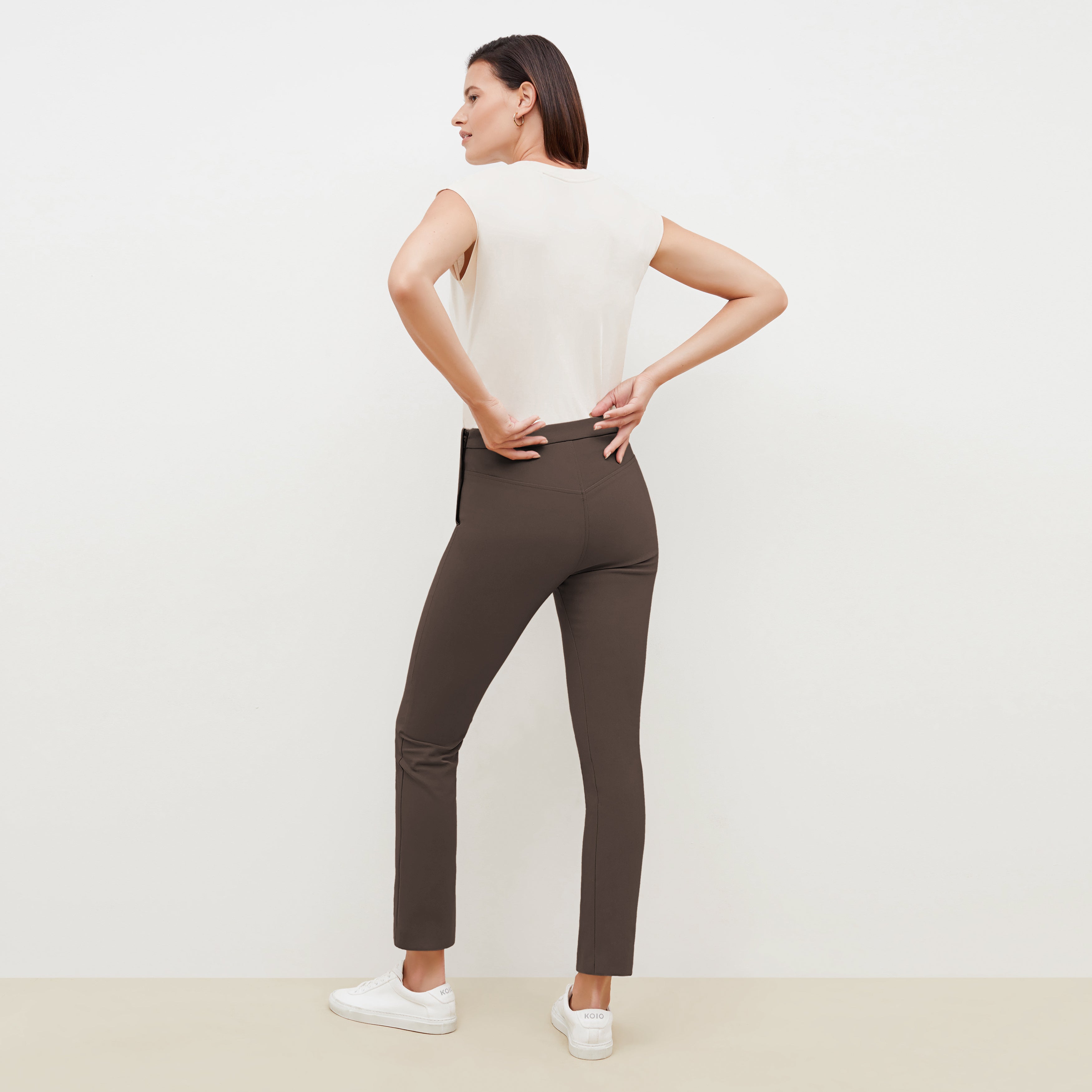 Foster Cigarette Pants for Women - High Waist PowerStretch Slim Fit Trousers in Dark Mink | Perfect for Work, Travel & Casual Wear
