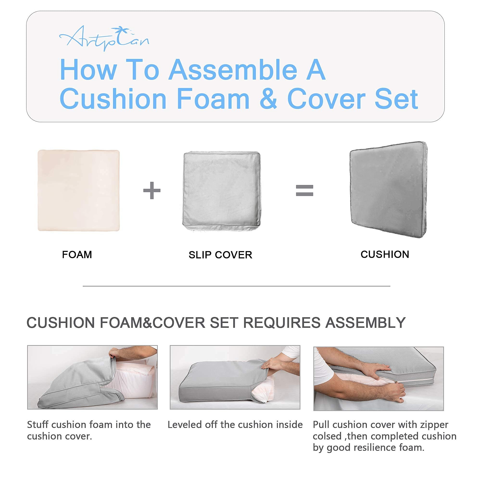 ARTPLAN Waterproof Indoor Outdoor Chair Cushions Set - All Weather Deep Seat & Back Pillows for Patio Furniture - Perfect for Garden, Deck, Poolside & Porch Relaxation