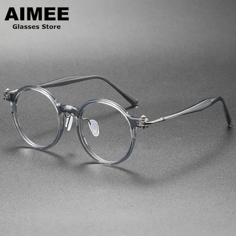 Stylish Aimee Unisex Full Rim Round Acetate Titanium Eyeglasses 5886 - Lightweight & Durable Frames for Work, Reading & Everyday Wear