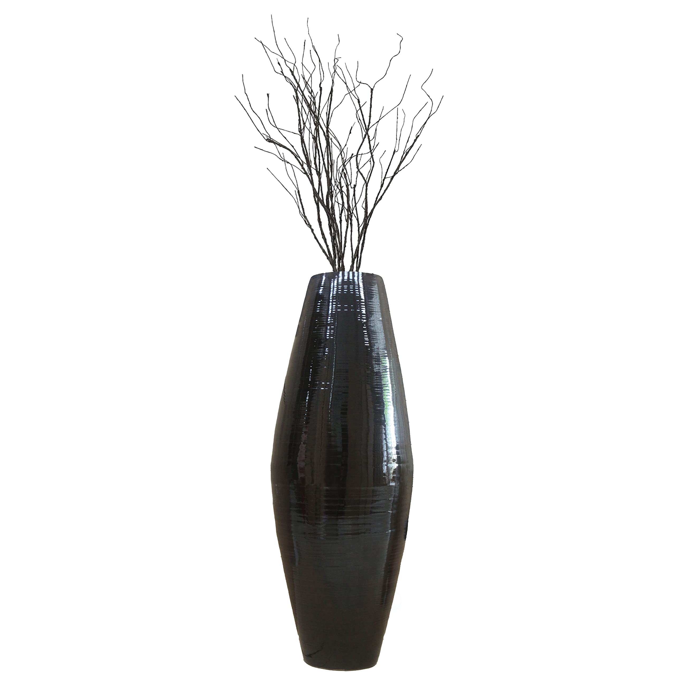 Handcrafted 37 Inch Black Bamboo Cylinder Floor Vase - Tall Decorative Vase for Living Room, Dining Room & Entryway - Elegant Home Decor Statement Piece Perfect for Floral Arrangements and Modern Interior Design