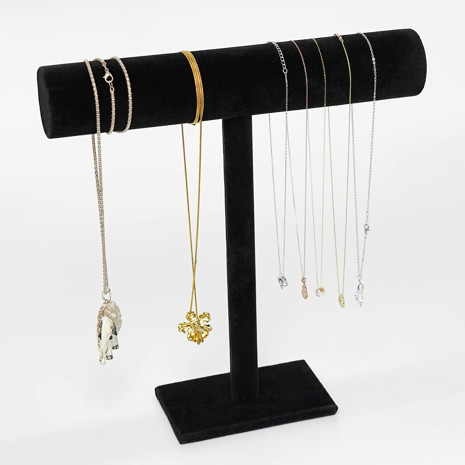 G Ganen T-Bar Necklace Holder - Black Velvet Jewelry Display Stand for Necklaces, Chains, Bracelets & Watches (12