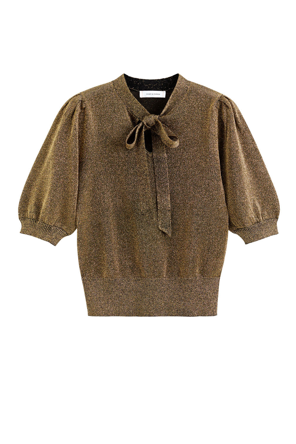 Elegant Gold Lurex Pussy Bow Blouse for Women - Perfect for Office Wear, Cocktail Parties & Special Occasions