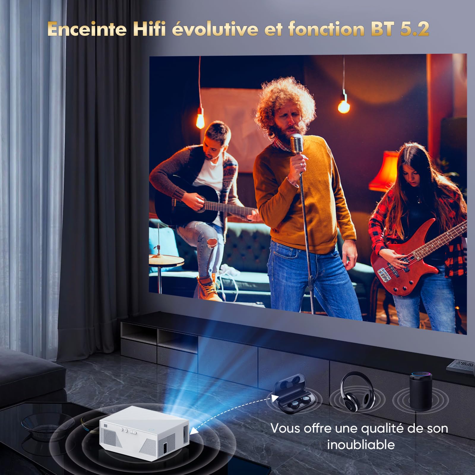 ZDK Mini WiFi Bluetooth Video Projector, Portable 1080P HD Projector with 20000 Lumens, Home Theater Movie Projector Compatible with iOS/Android/PC/PS5/TV Stick/HDMI/USB (White) - Perfect for Movie Nights, Gaming, and Outdoor Entertainment