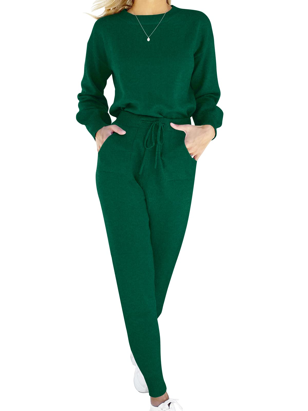 ANRABESS Women's 2 Piece Outfits - Soft Long Sleeve Sweater & Drawstring Lounge Pants Set - Cozy Winter Loungewear for Home, Travel & Casual Wear