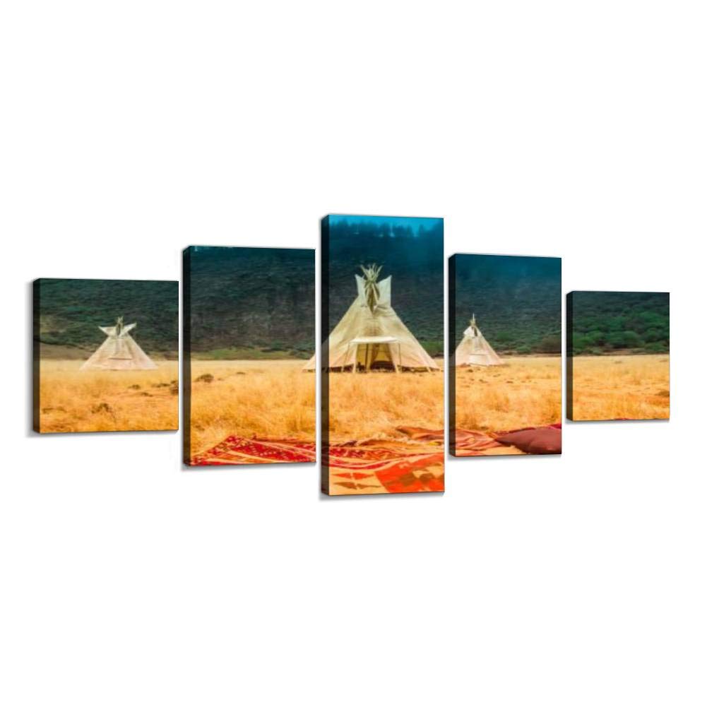 XEPPO Native American Teepee Tent Canvas Wall Art - 5Pcs Stretched & Framed Prints, Abstract Landscape Photography Paintings for Modern Home Decor | Perfect for Living Room, Bedroom & Office Wall Decoration